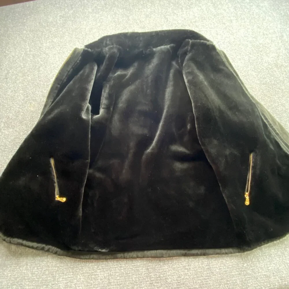 Vintage JLC Reversible Coat Womens L Black Suede Leather Faux Fur Zip Grunge Y2K